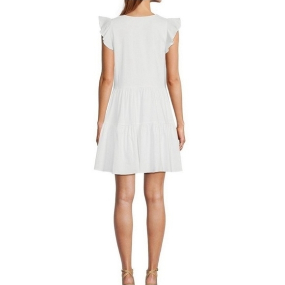 Antonio Melani White Tiered Flutter Sleeve Dress Womens Size 0 Pockets Casual - Picture 7 of 7